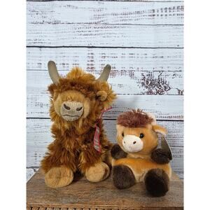 Palm Pals & Faithful Friends Highland Cow Plush Lot Brown Shaggy Farm Plush